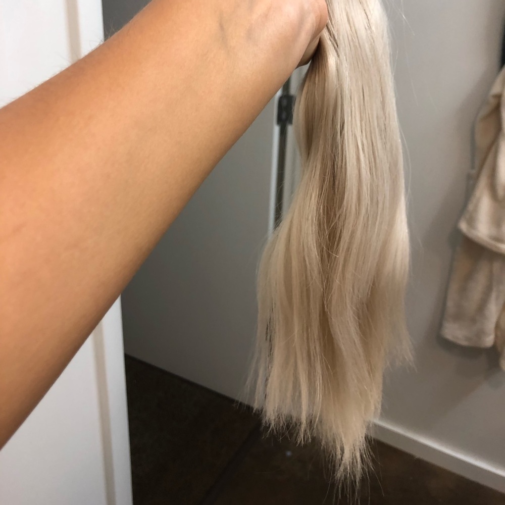 platinum blonde 16” tape in hair extensions